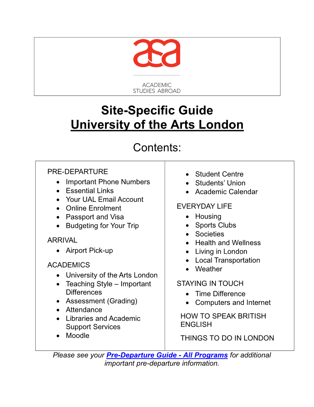 Site-Specific Guide University of the Arts London