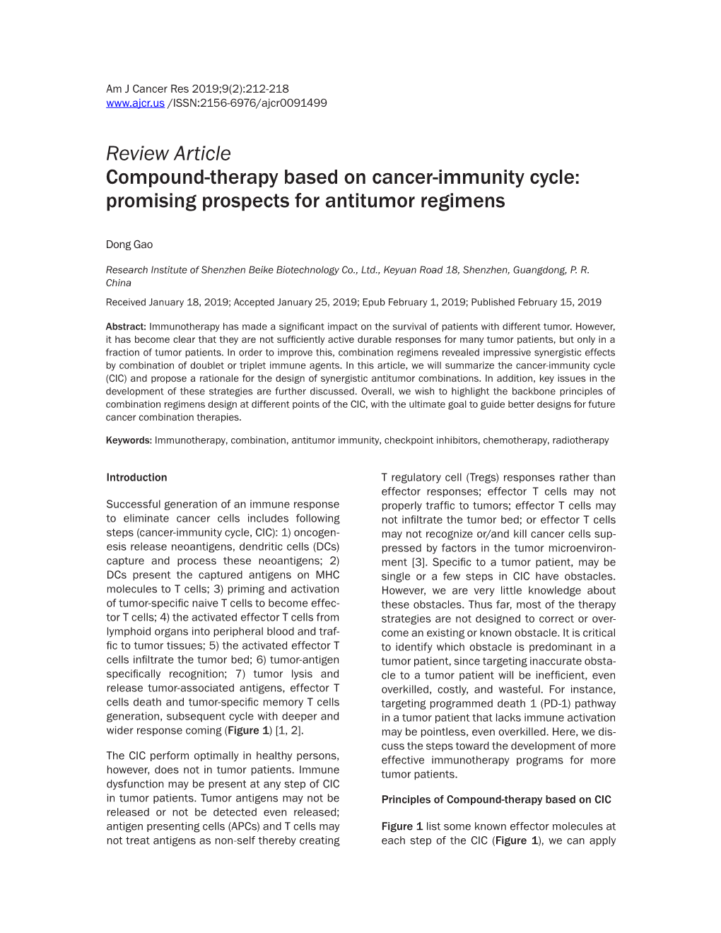 Review Article Compound-Therapy Based on Cancer-Immunity Cycle: Promising Prospects for Antitumor Regimens