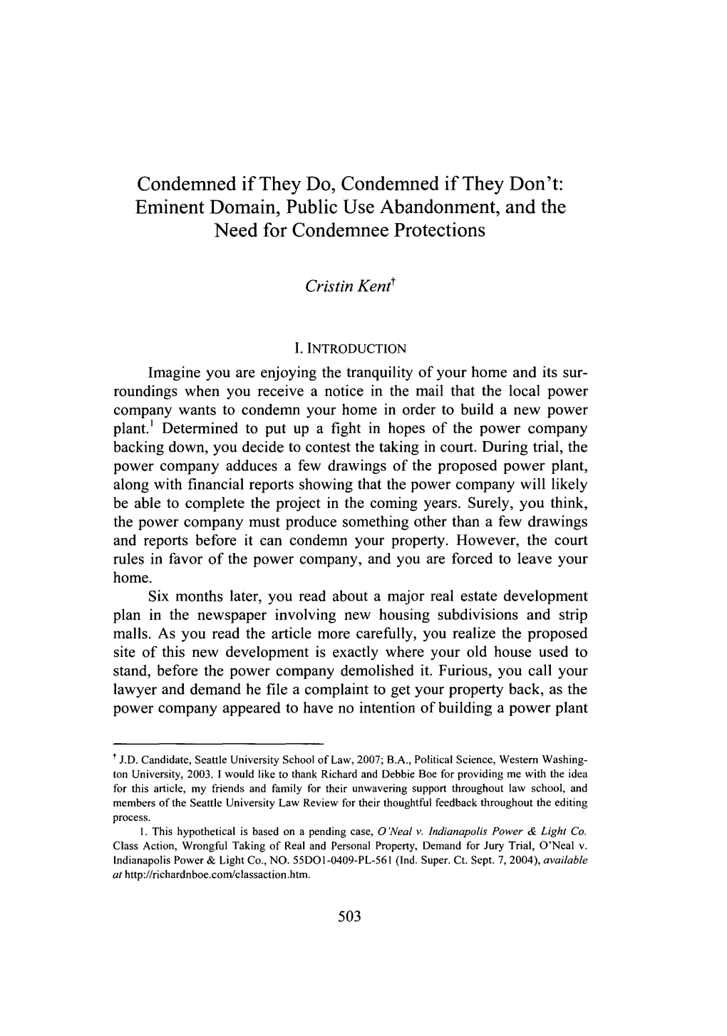 Eminent Domain, Public Use Abandonment, and the Need for Condemnee Protections