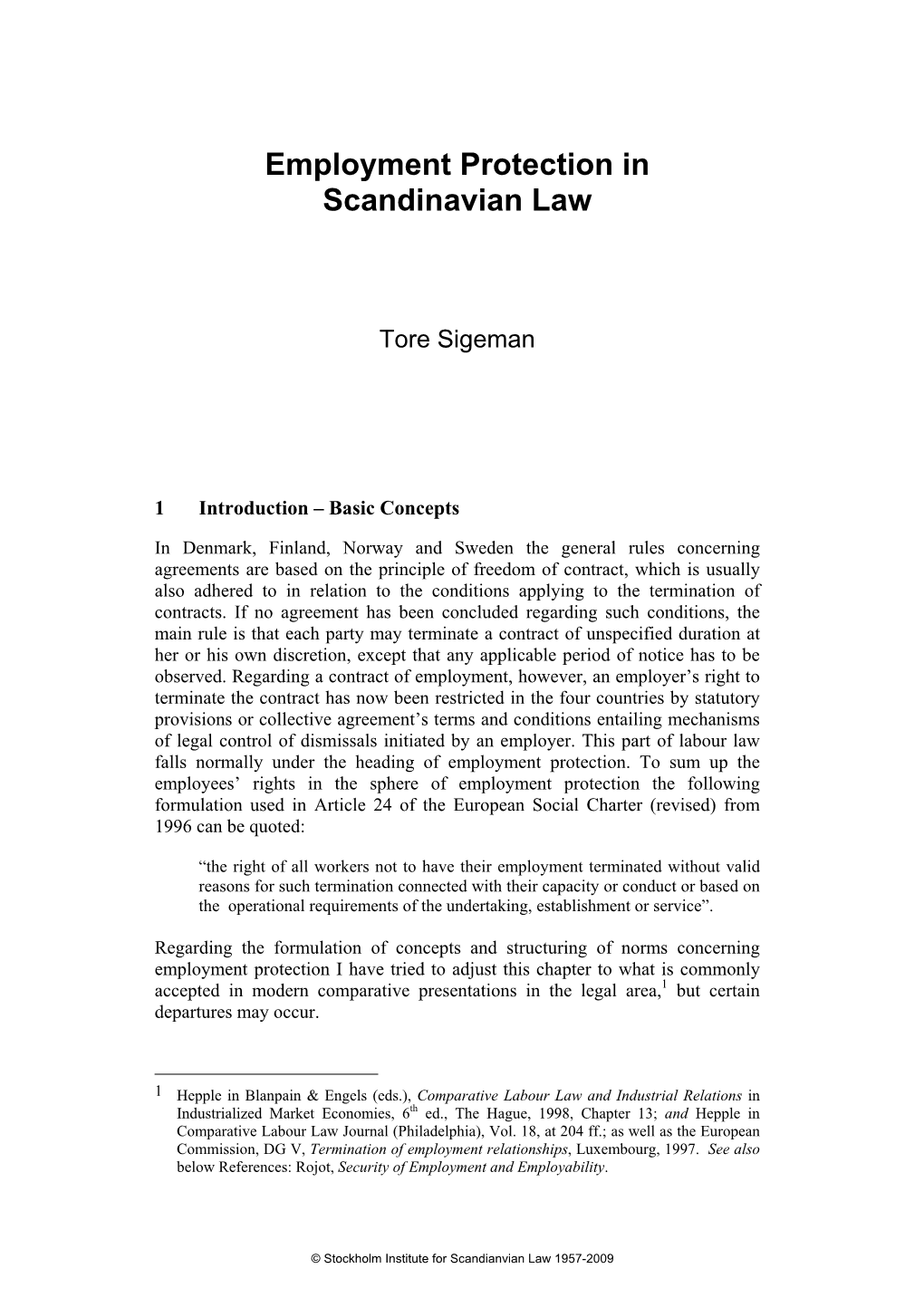 Employment Protection in Scandinavian Law