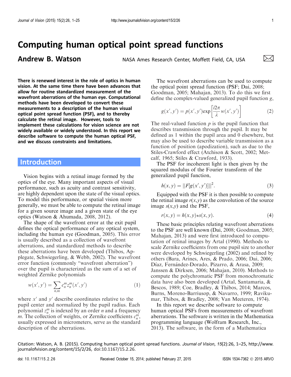 Computing Human Optical Point Spread Functions