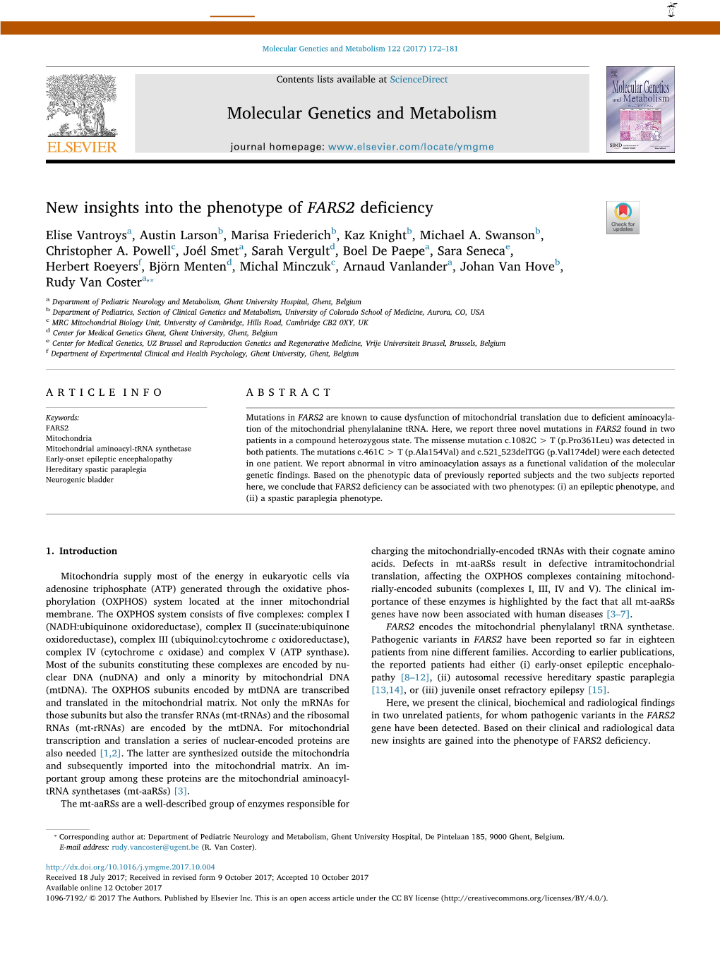 New Insights Into the Phenotype of FARS2 Deficiency