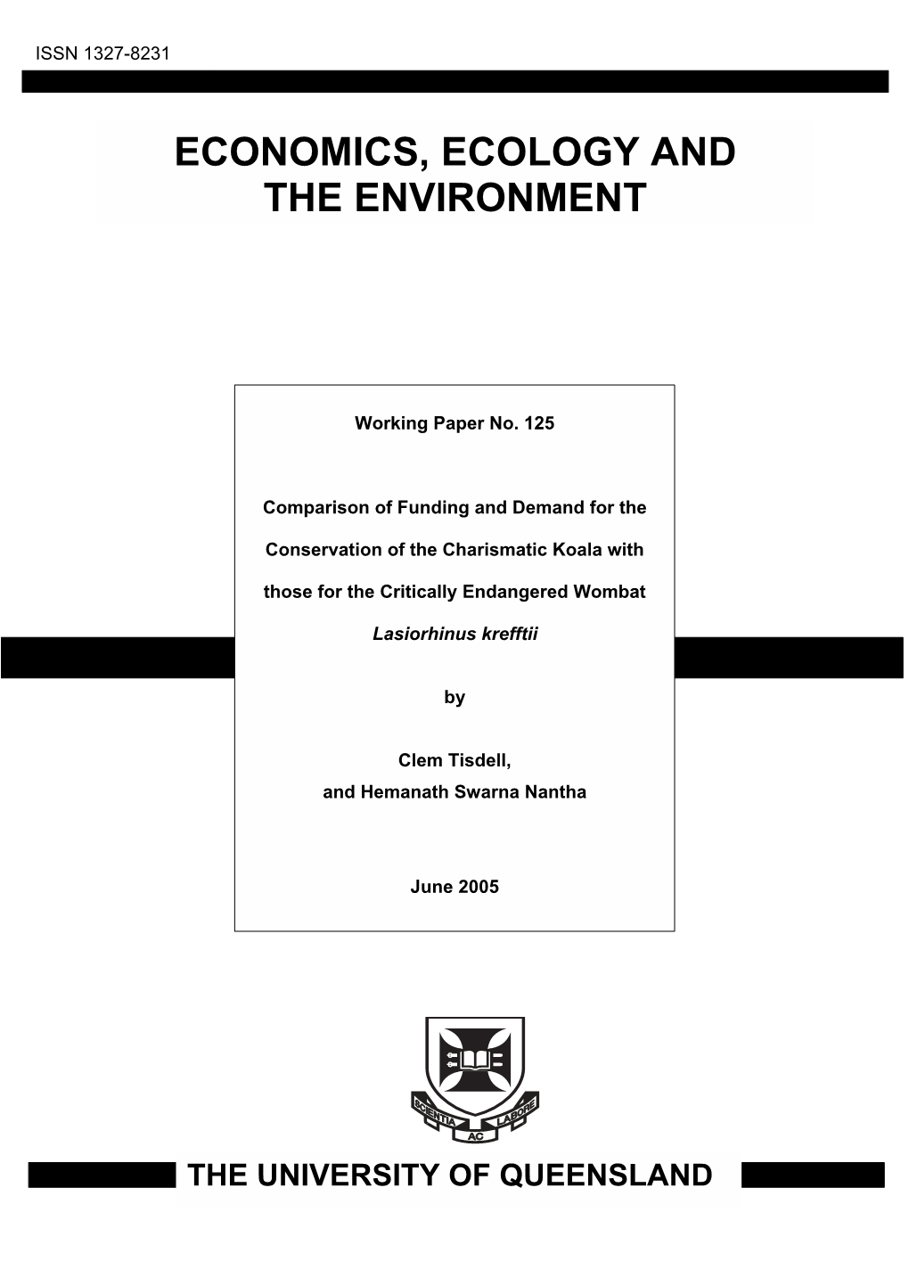 Economics, Ecology and the Environment