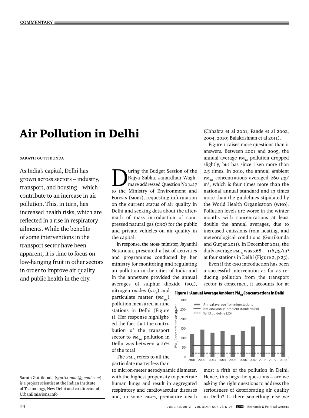 Air Pollution in Delhi 2004, 2010; Balakrishnan Et Al 2011)