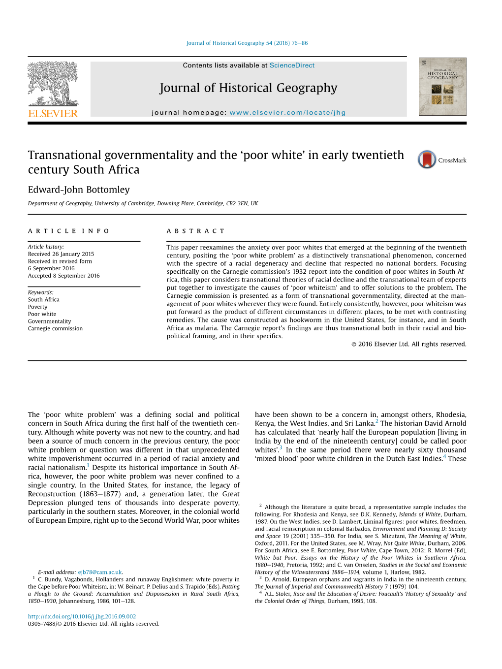 Transnational Governmentality and the 'Poor White' in Early Twentieth