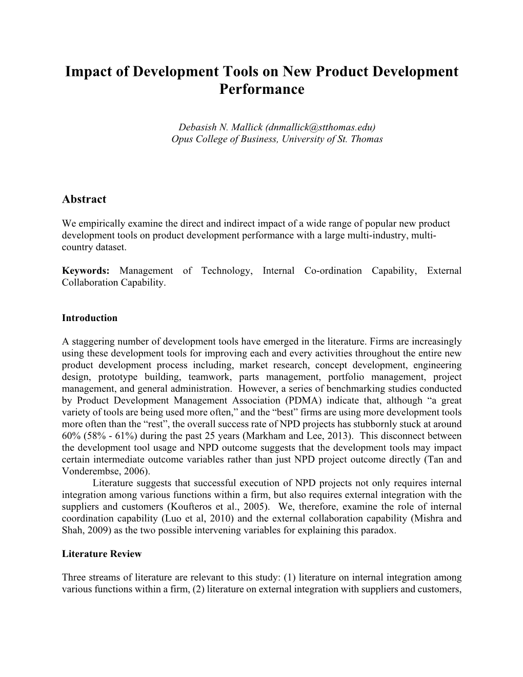 Impact of Development Tools on New Product Development Performance