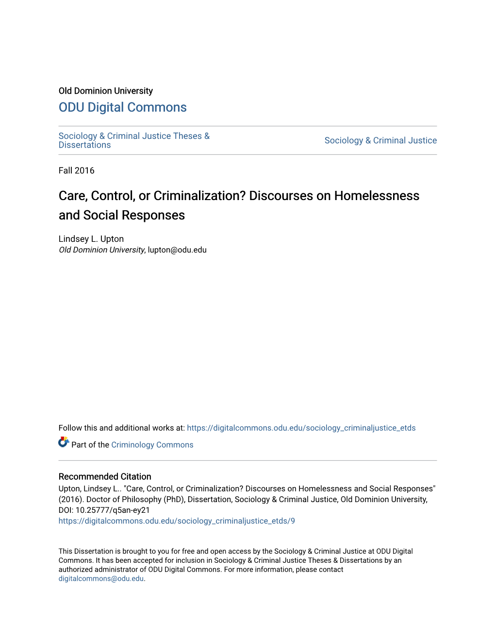 Care, Control, Or Criminalization? Discourses on Homelessness and Social Responses