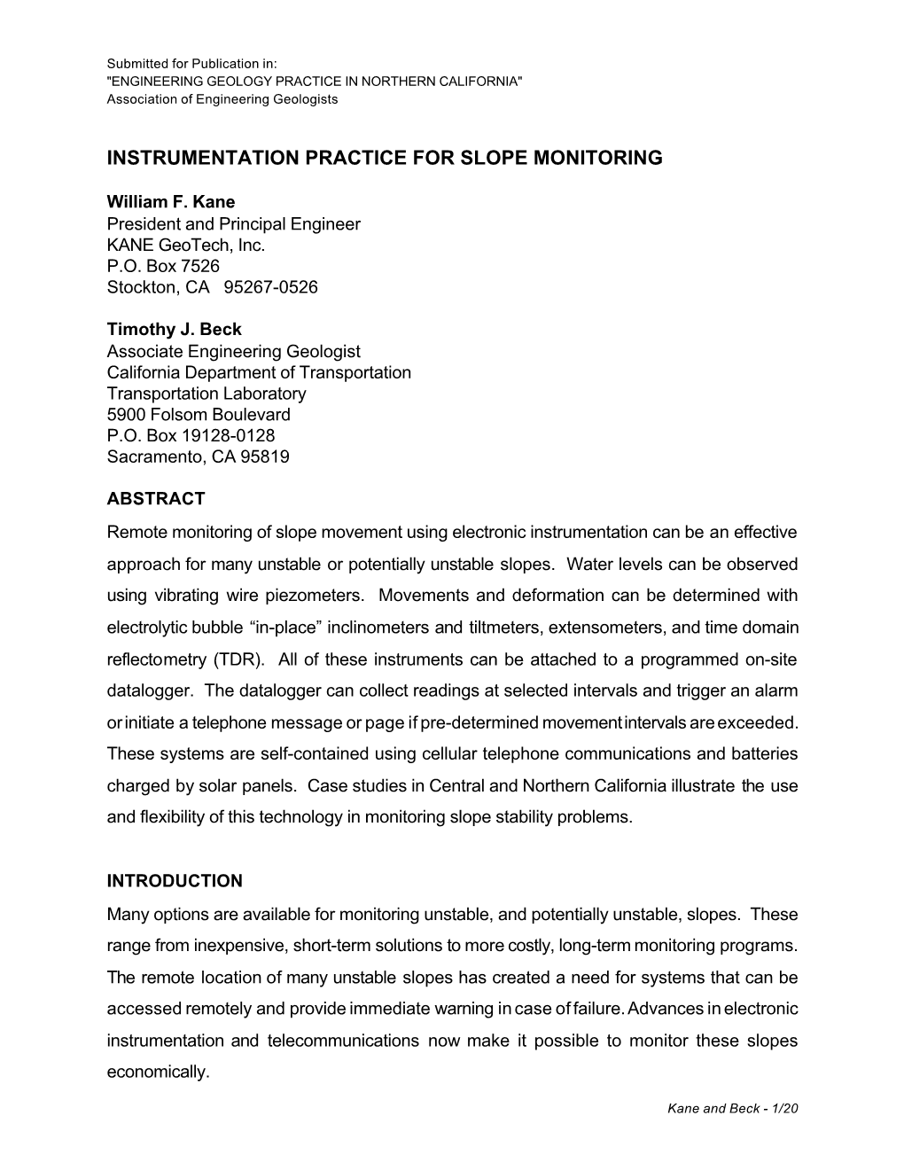 Instrumentation Practice for Slope Monitoring