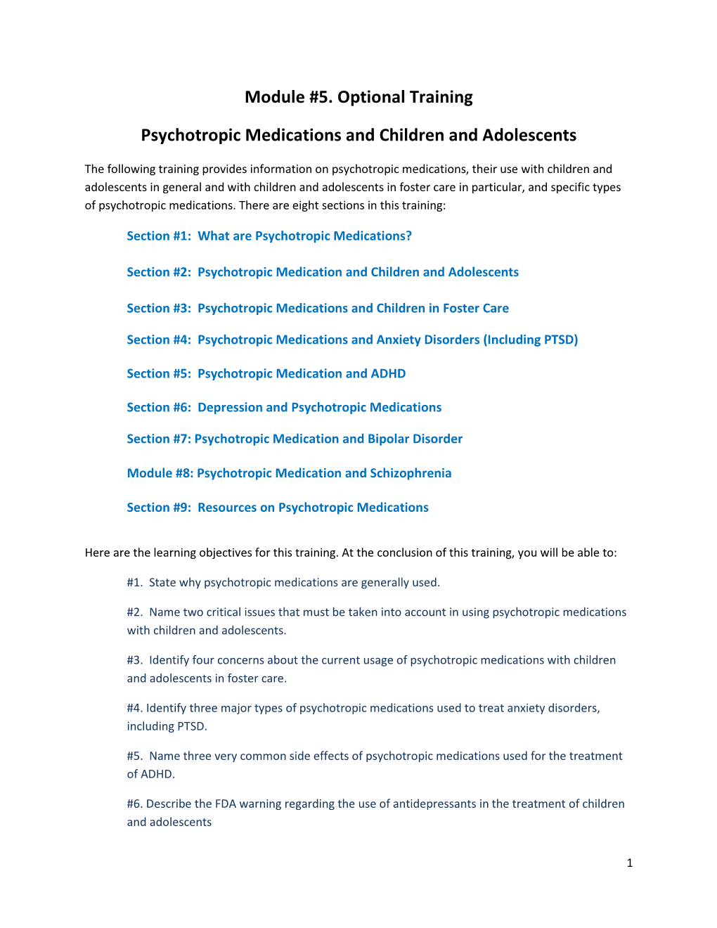 Module #5. Optional Training Psychotropic Medications And