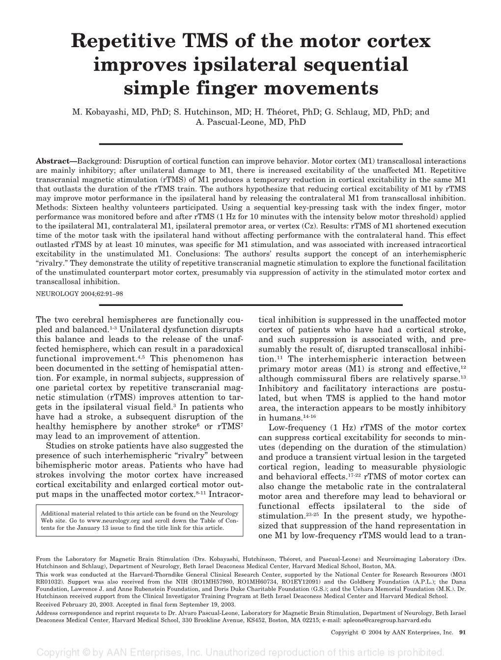 Repetitive TMS of the Motor Cortex Improves Ipsilateral Sequential Simple Finger Movements