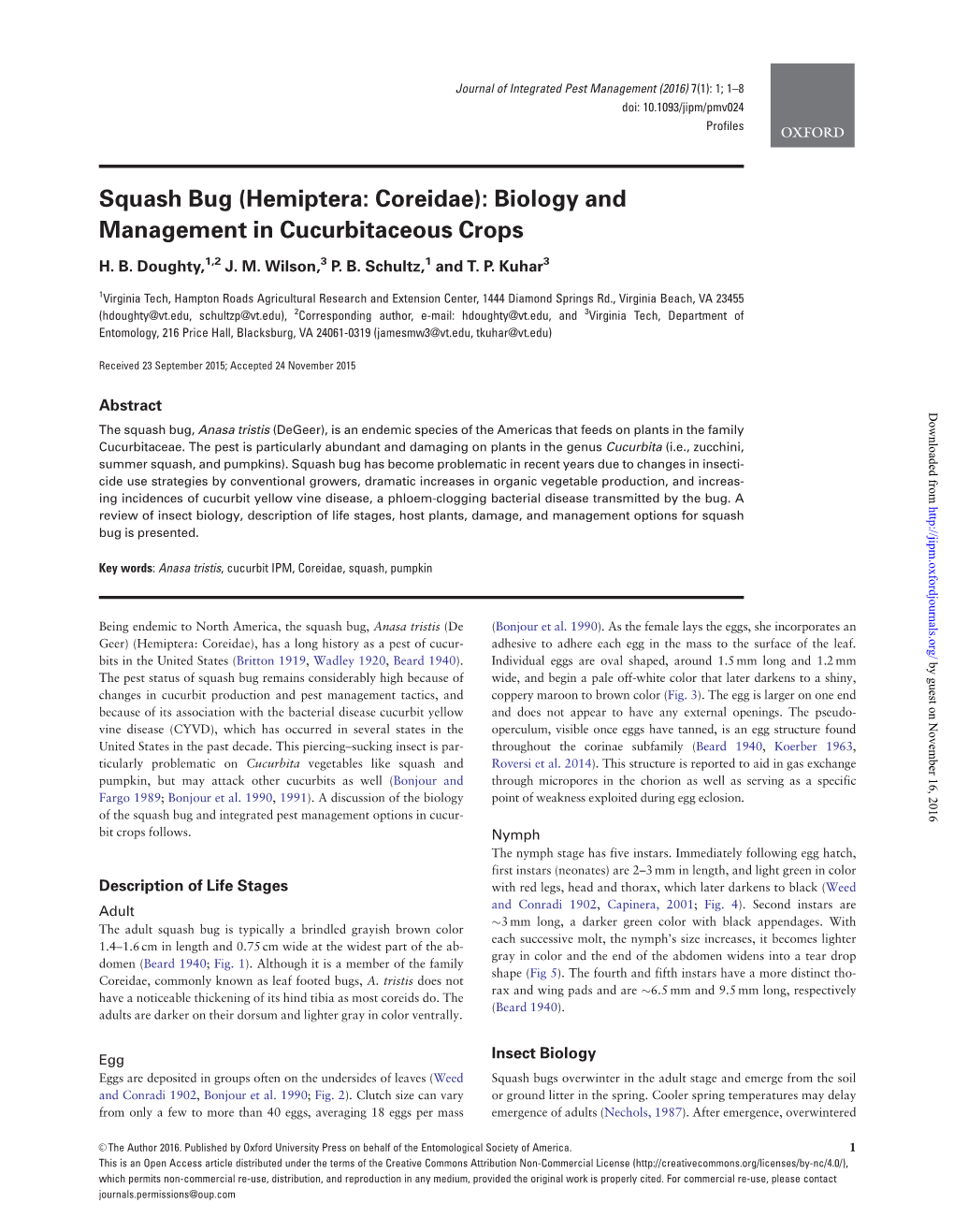 Squash Bug (Hemiptera: Coreidae): Biology and Management in Cucurbitaceous Crops