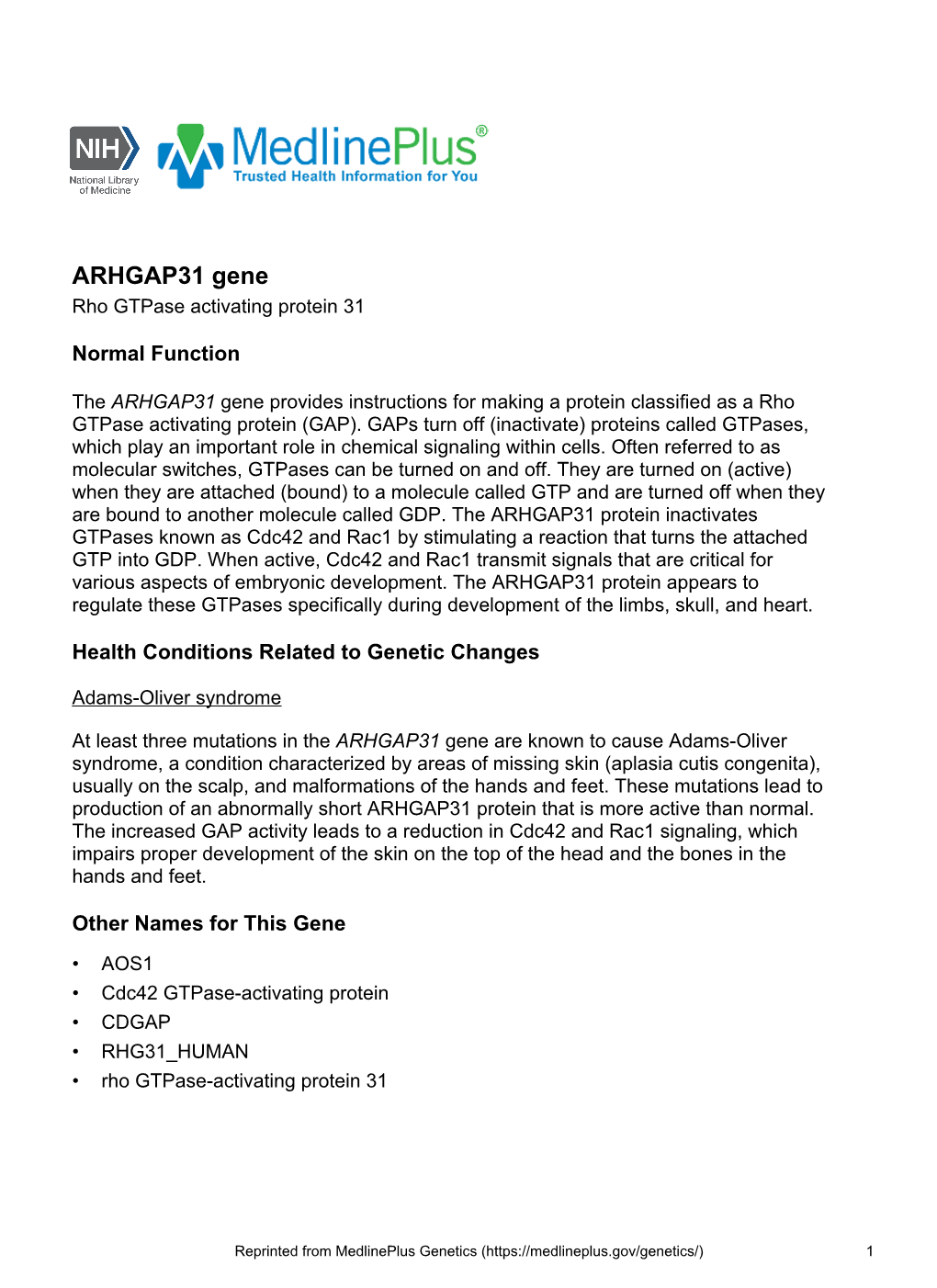 ARHGAP31 Gene Rho Gtpase Activating Protein 31