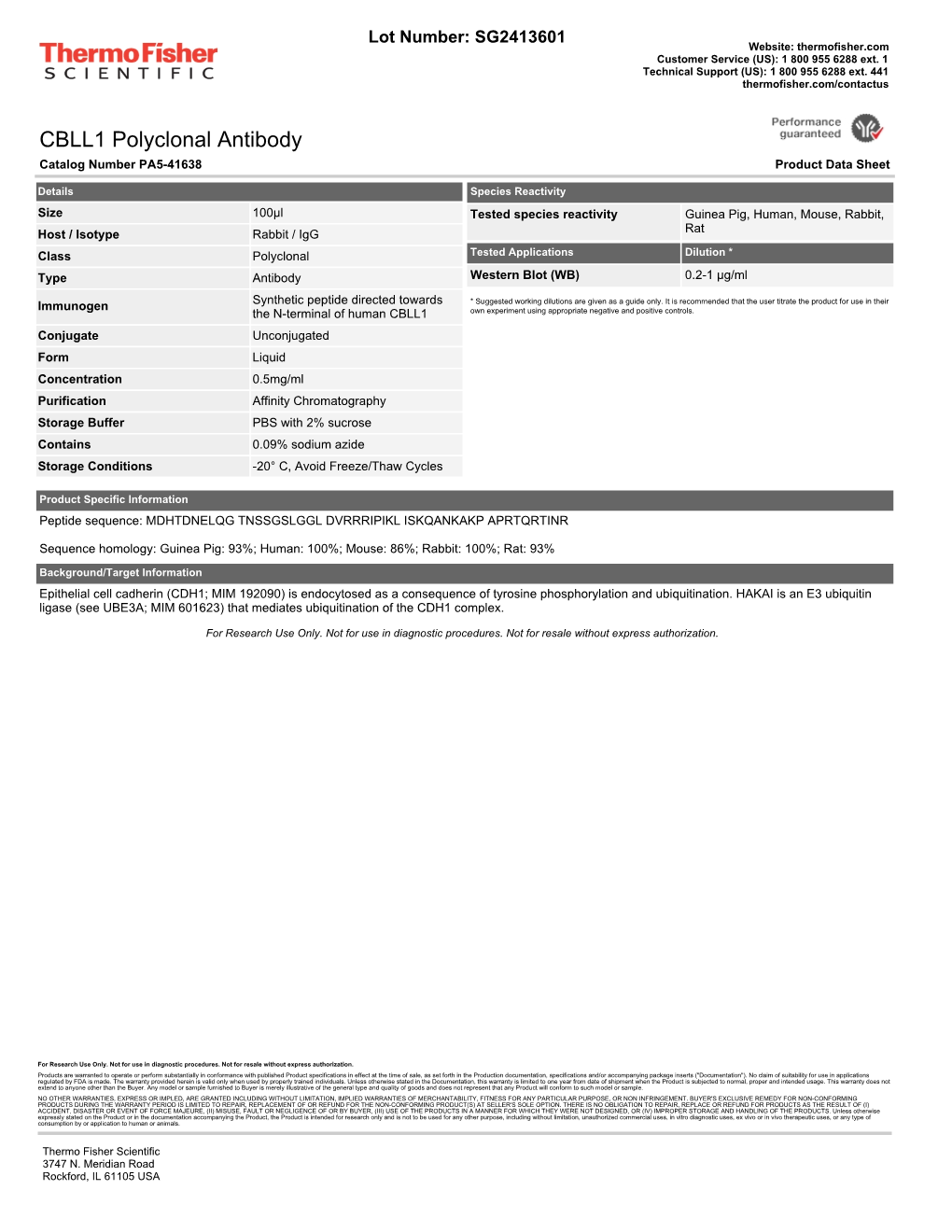 CBLL1 Polyclonal Antibody Catalog Number PA5-41638 Product Data Sheet