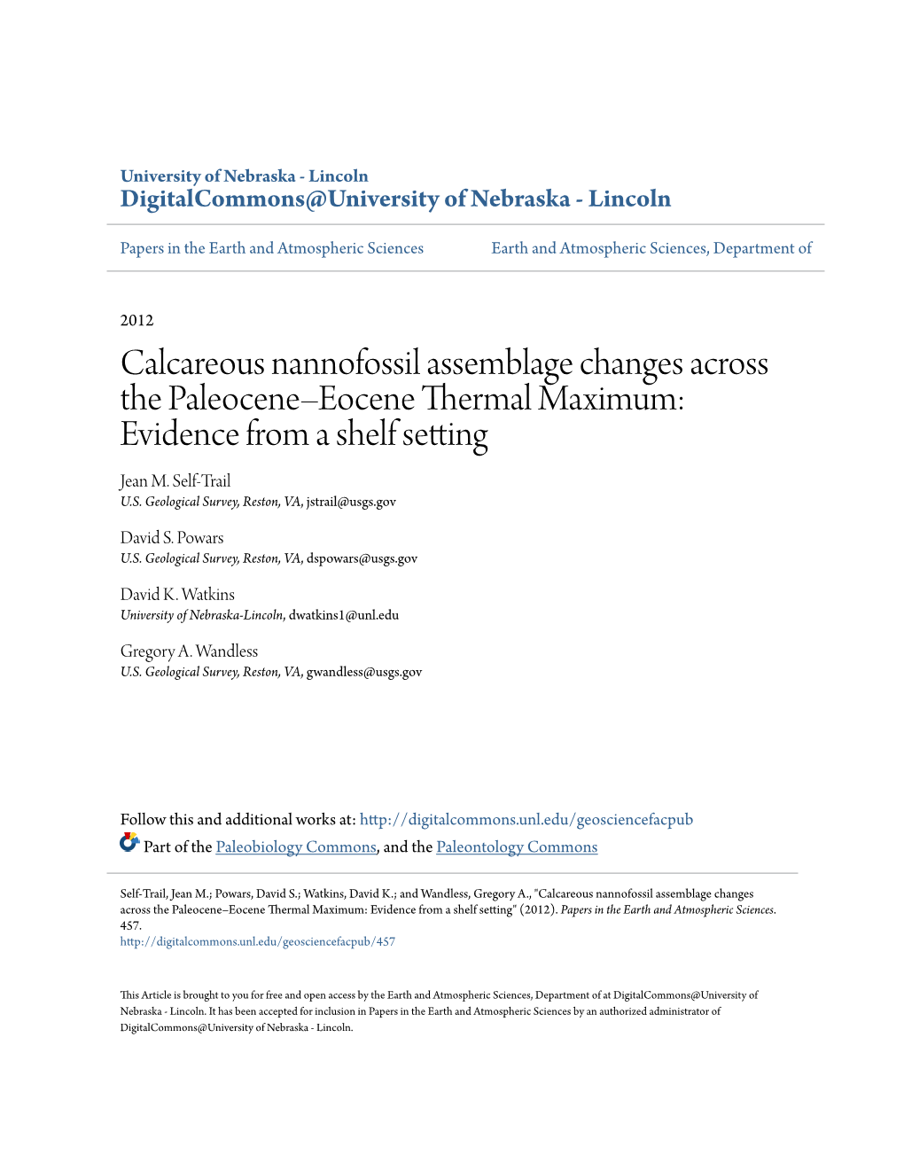 Calcareous Nannofossil Assemblage Changes Across the Paleocene–Eocene Thermal Maximum: Evidence from a Shelf Setting Jean M