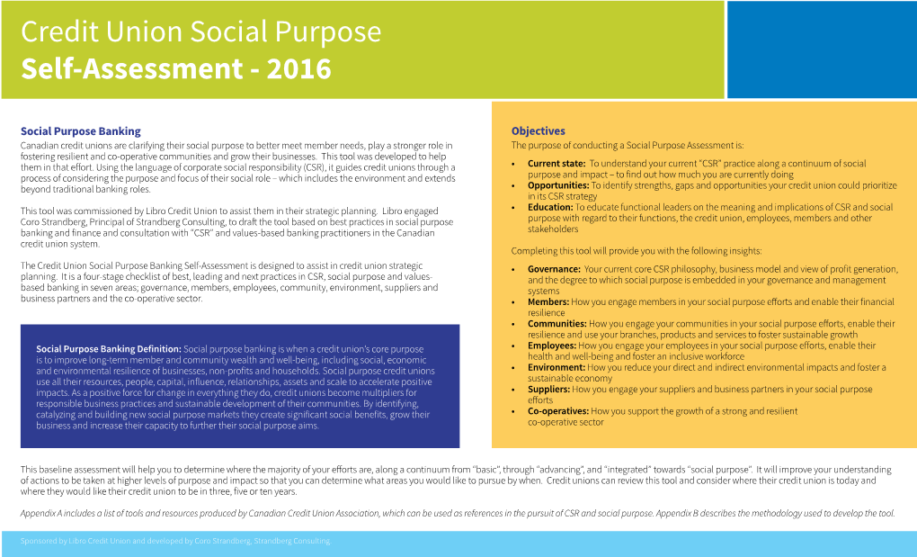 Credit Union Social Purpose Self-Assessment - 2016