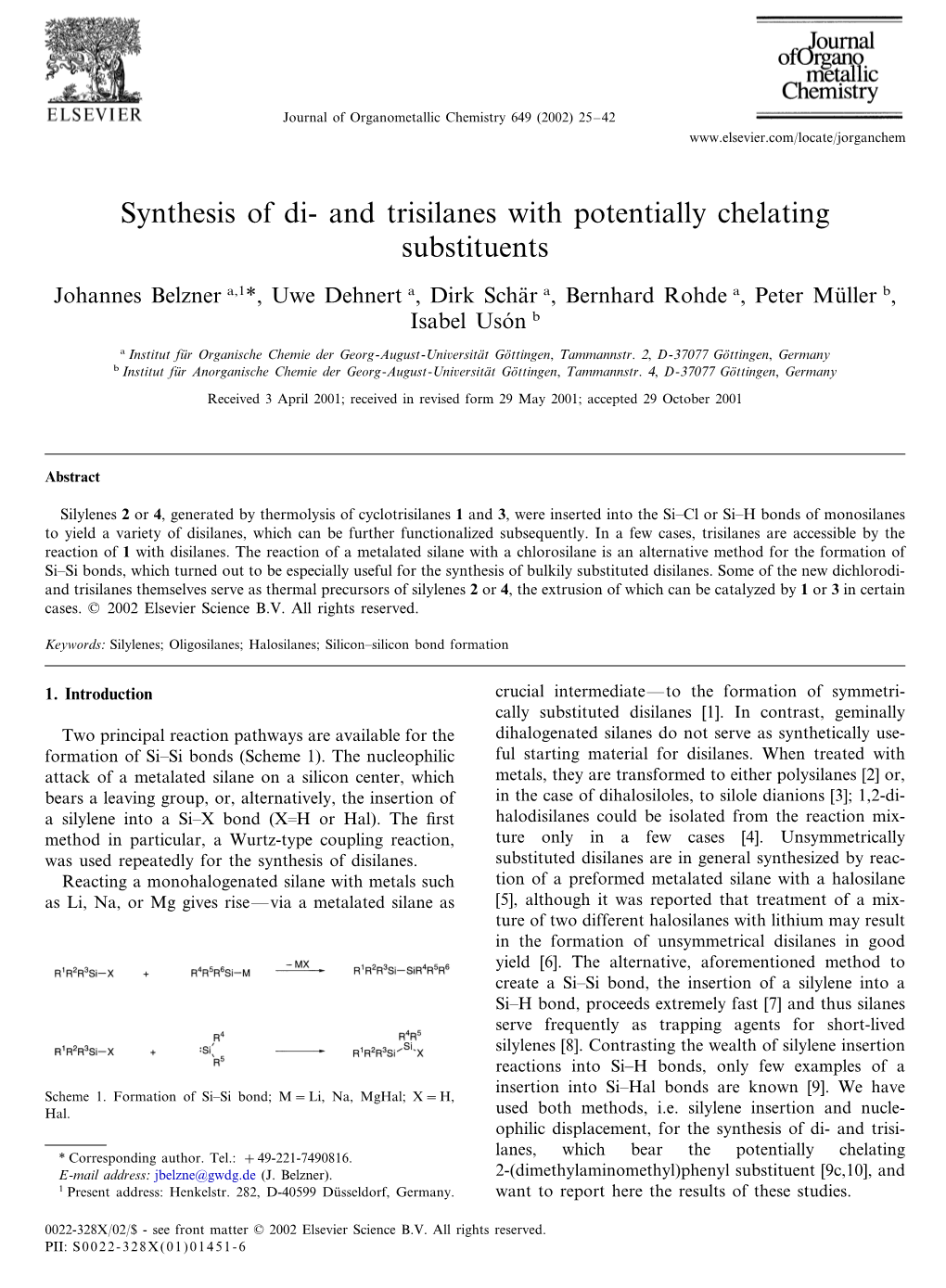 Synthesis of Di- and Trisilanes with Potentially Chelating Substituents