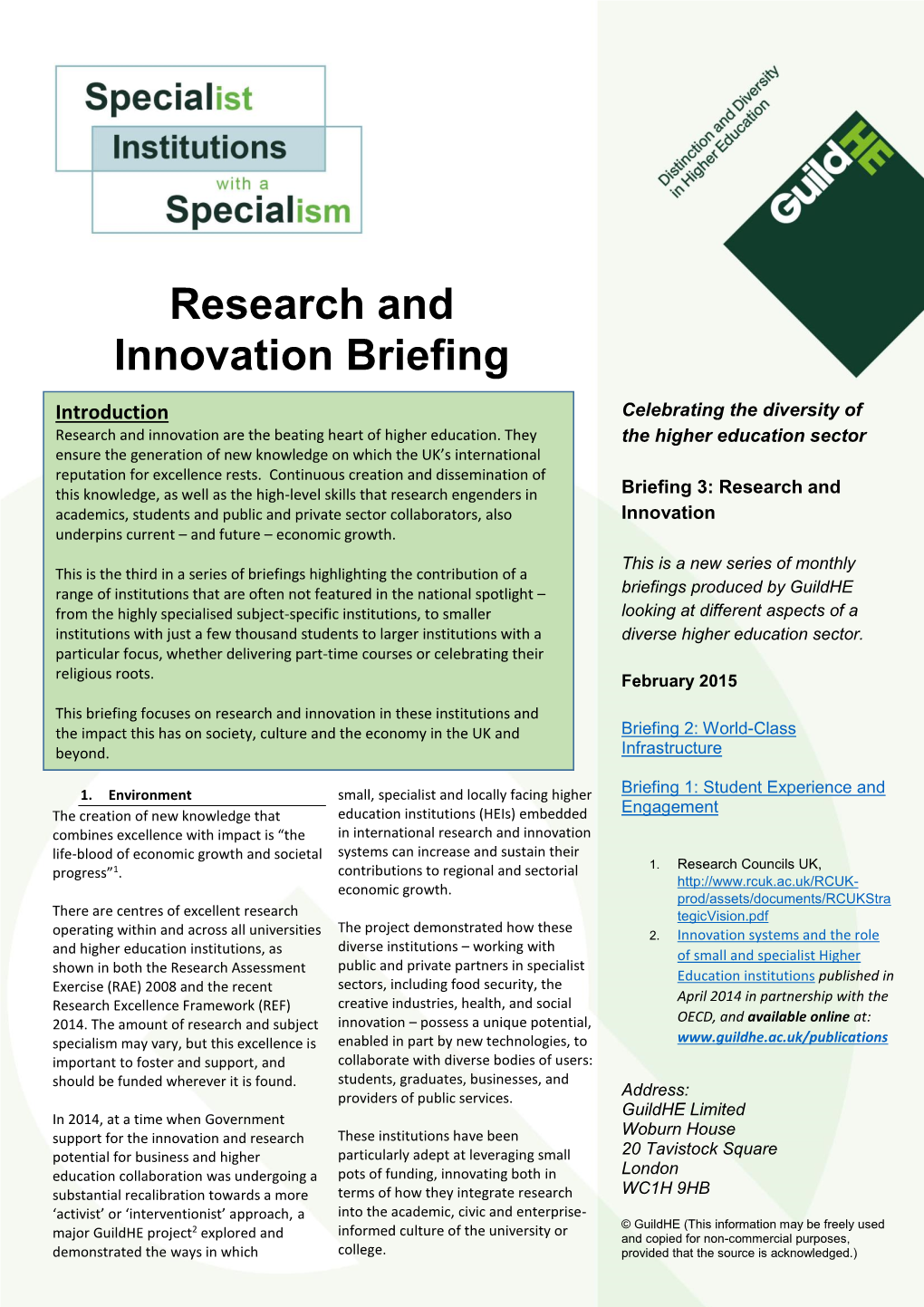 Research and Innovation Briefing