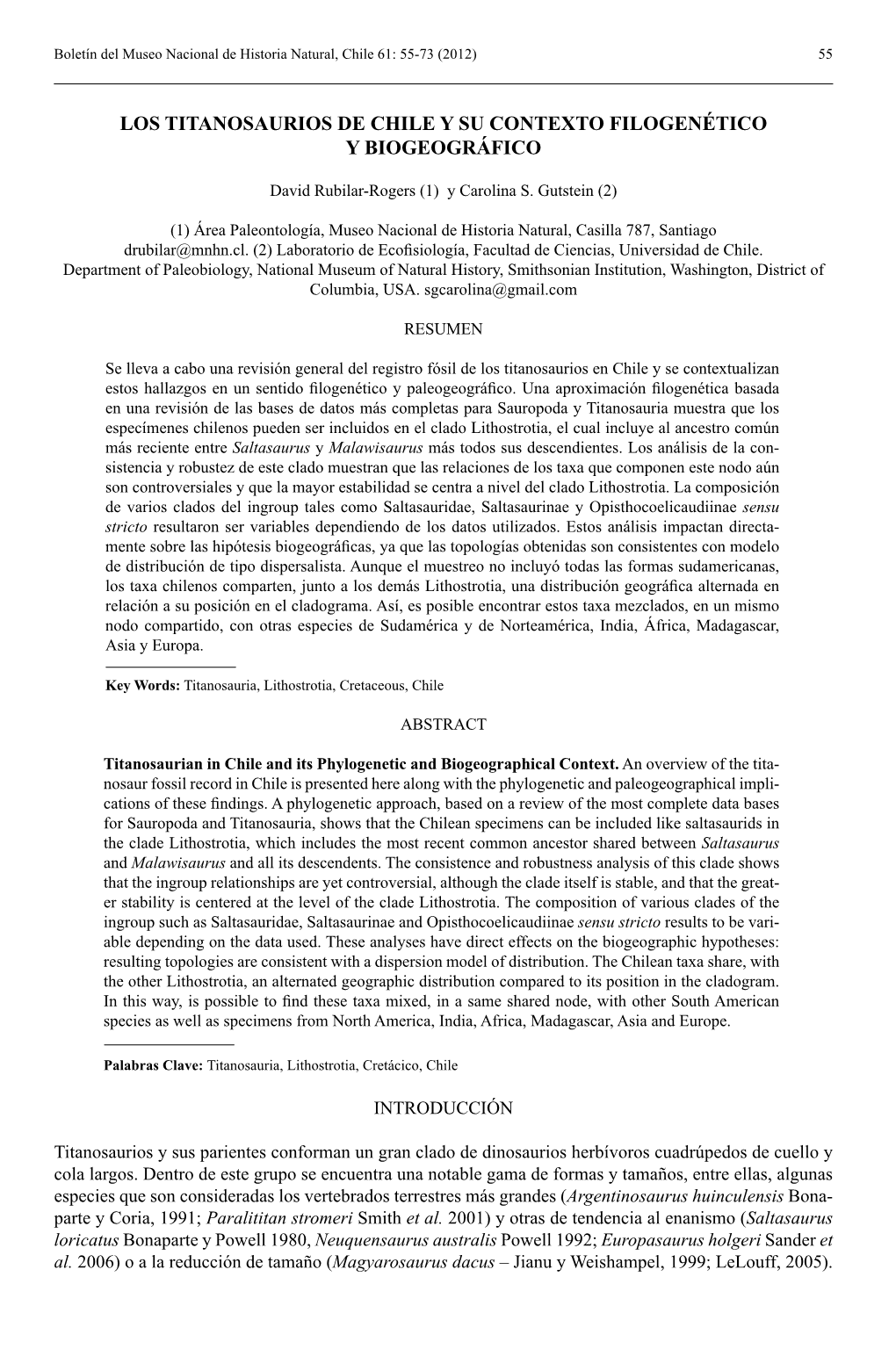 Los Titanosaurios De Chile Y Su Contexto Filogenético Y Biogeográfico