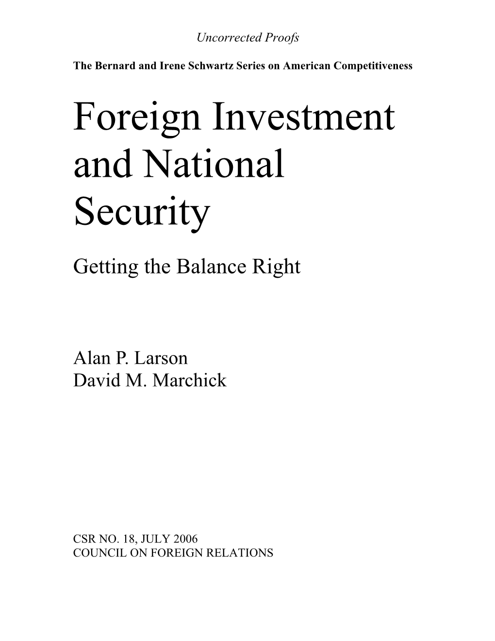 Foreign Investment and National Security