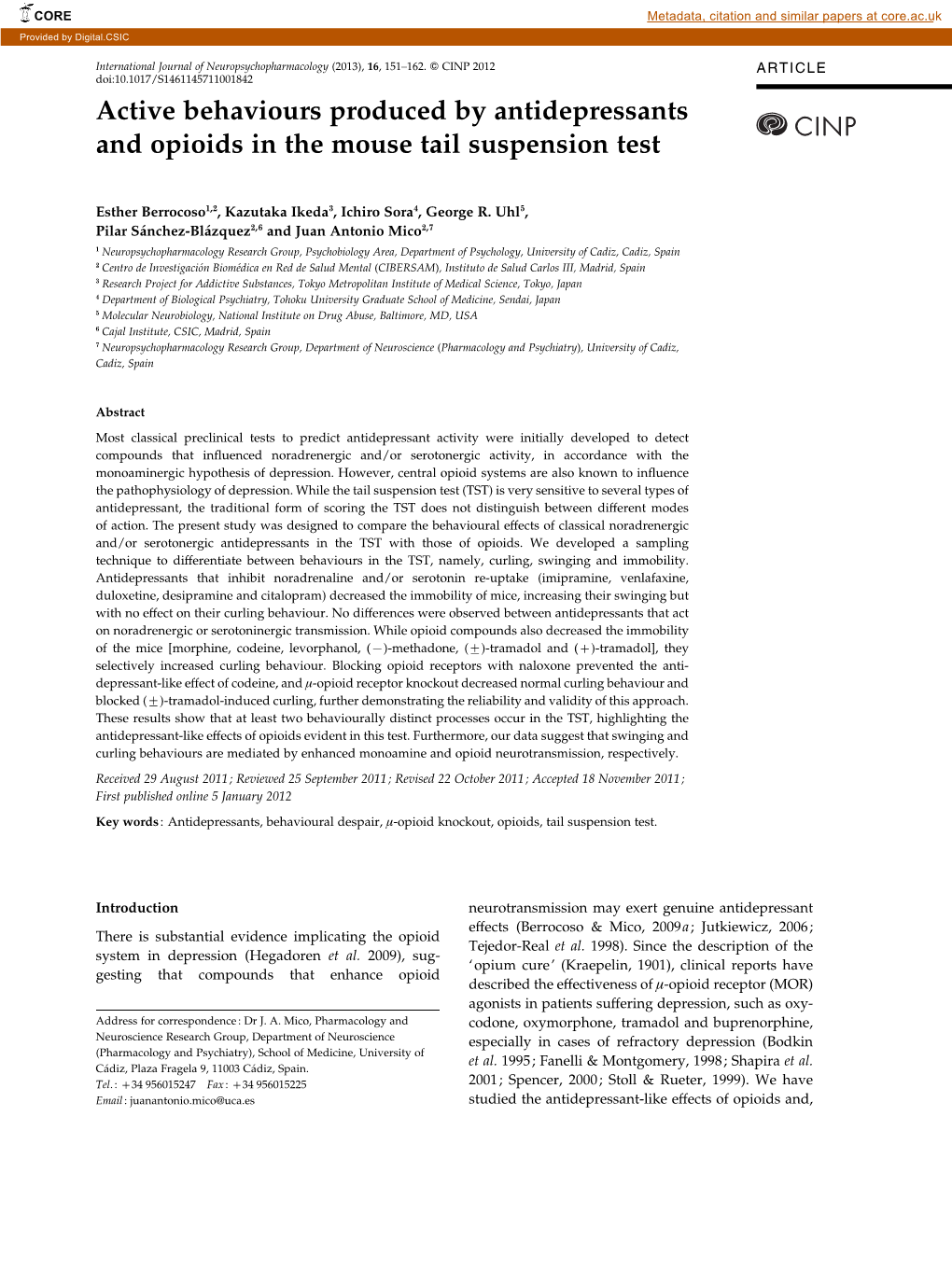 Active Behaviours Produced by Antidepressants and Opioids in the Mouse Tail Suspension Test