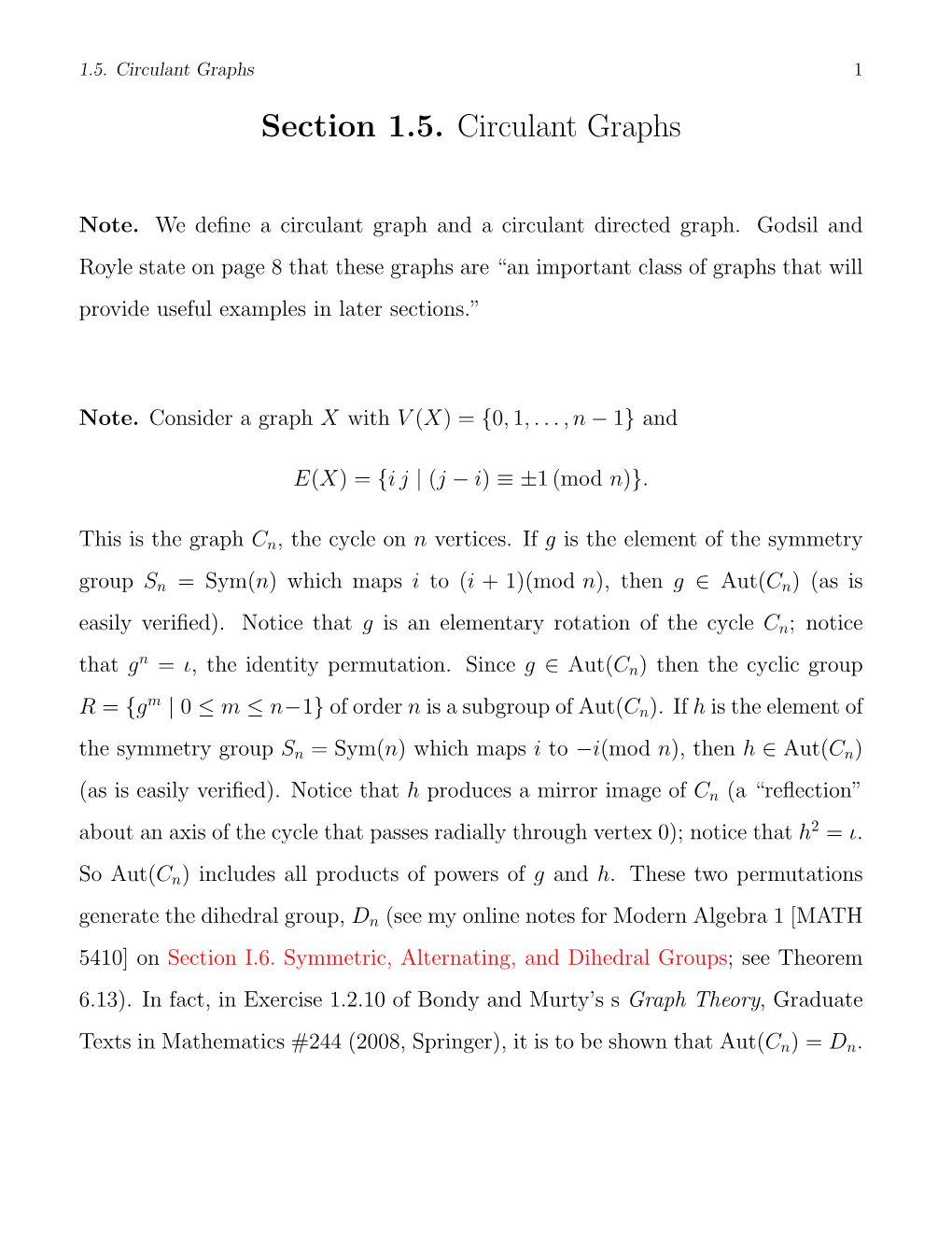 Section 1.5. Circulant Graphs