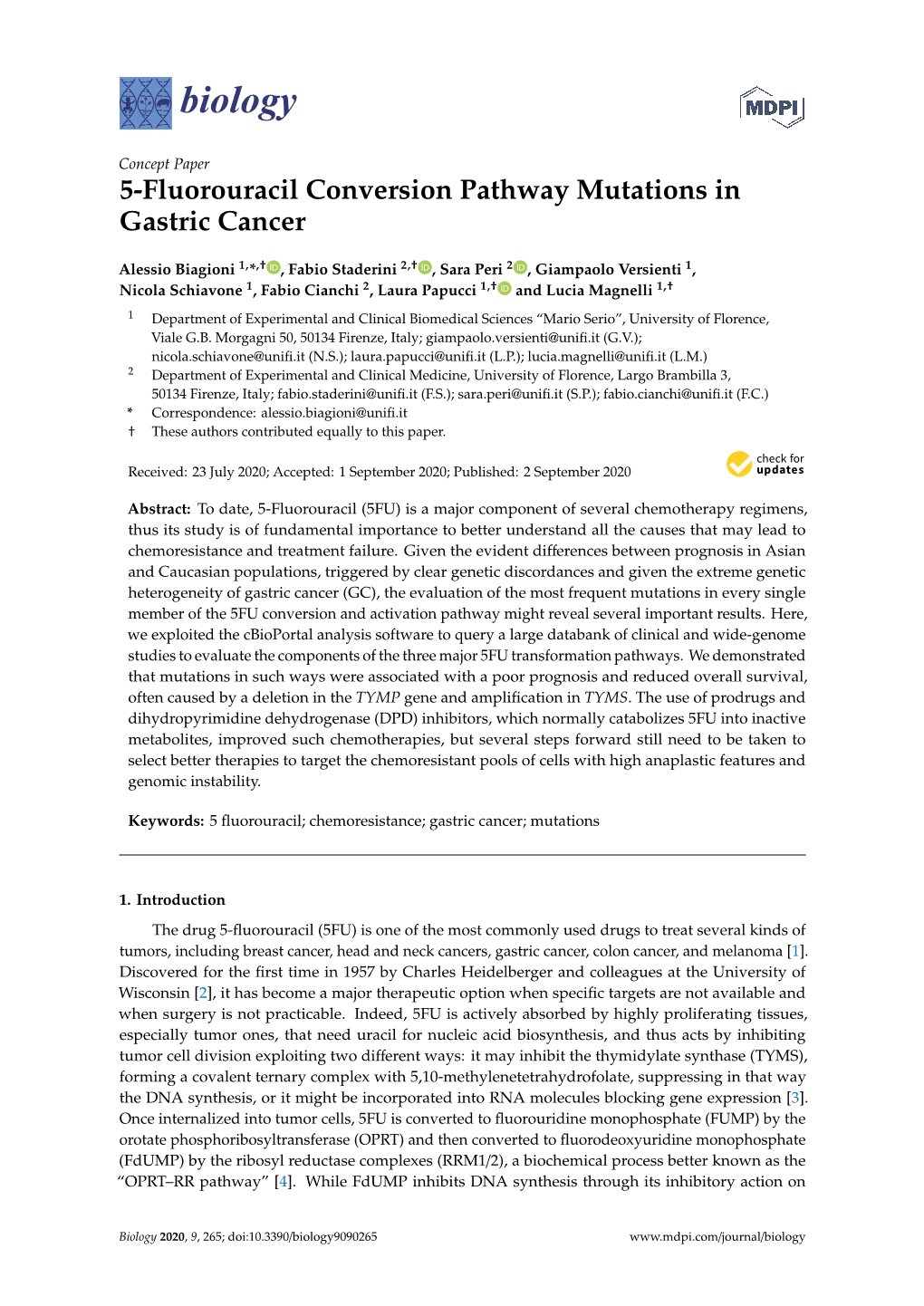 5-Fluorouracil Conversion Pathway Mutations in Gastric Cancer