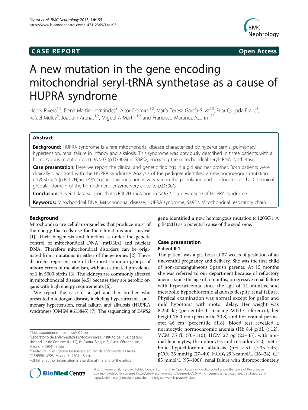 A New Mutation in the Gene Encoding Mitochondrial Seryl-Trna