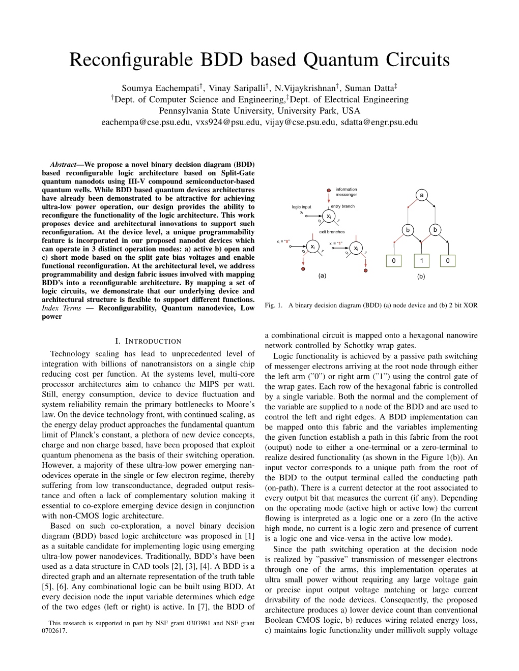 Reconfigurable BDD Based Quantum Circuits