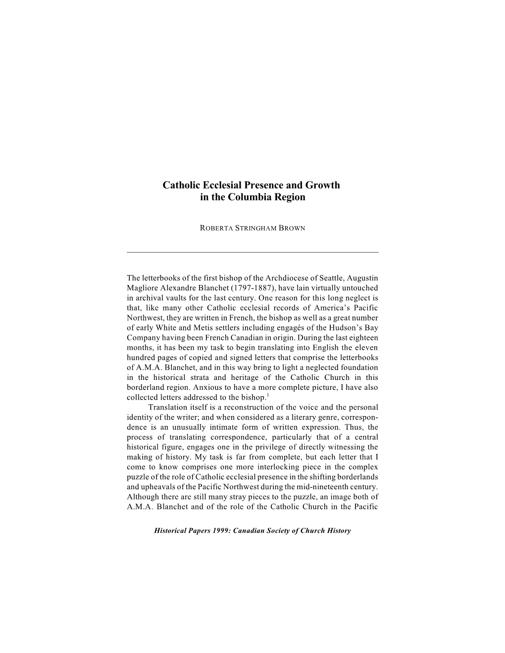 Catholic Ecclesial Presence and Growth in the Columbia Region