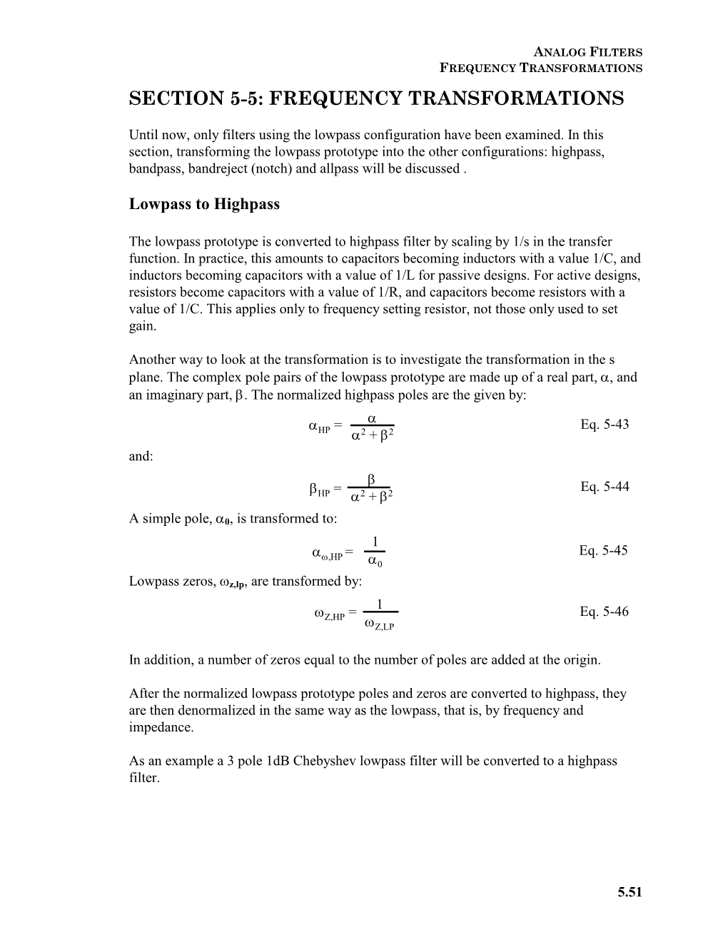 Section 5-5: Frequency Transformations