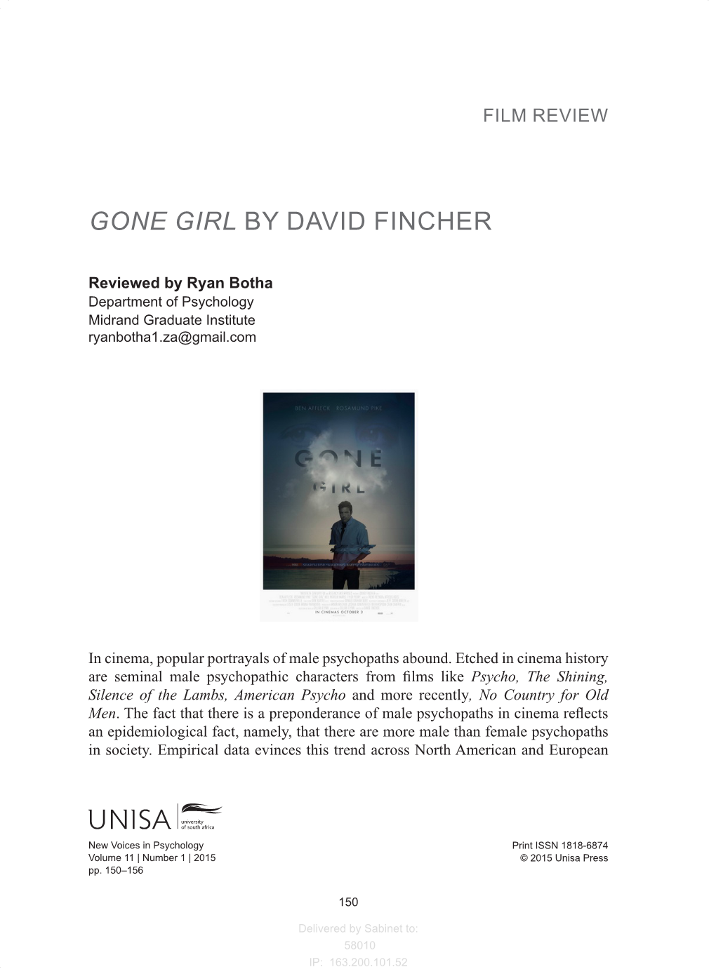Gone Girl by David Fincher