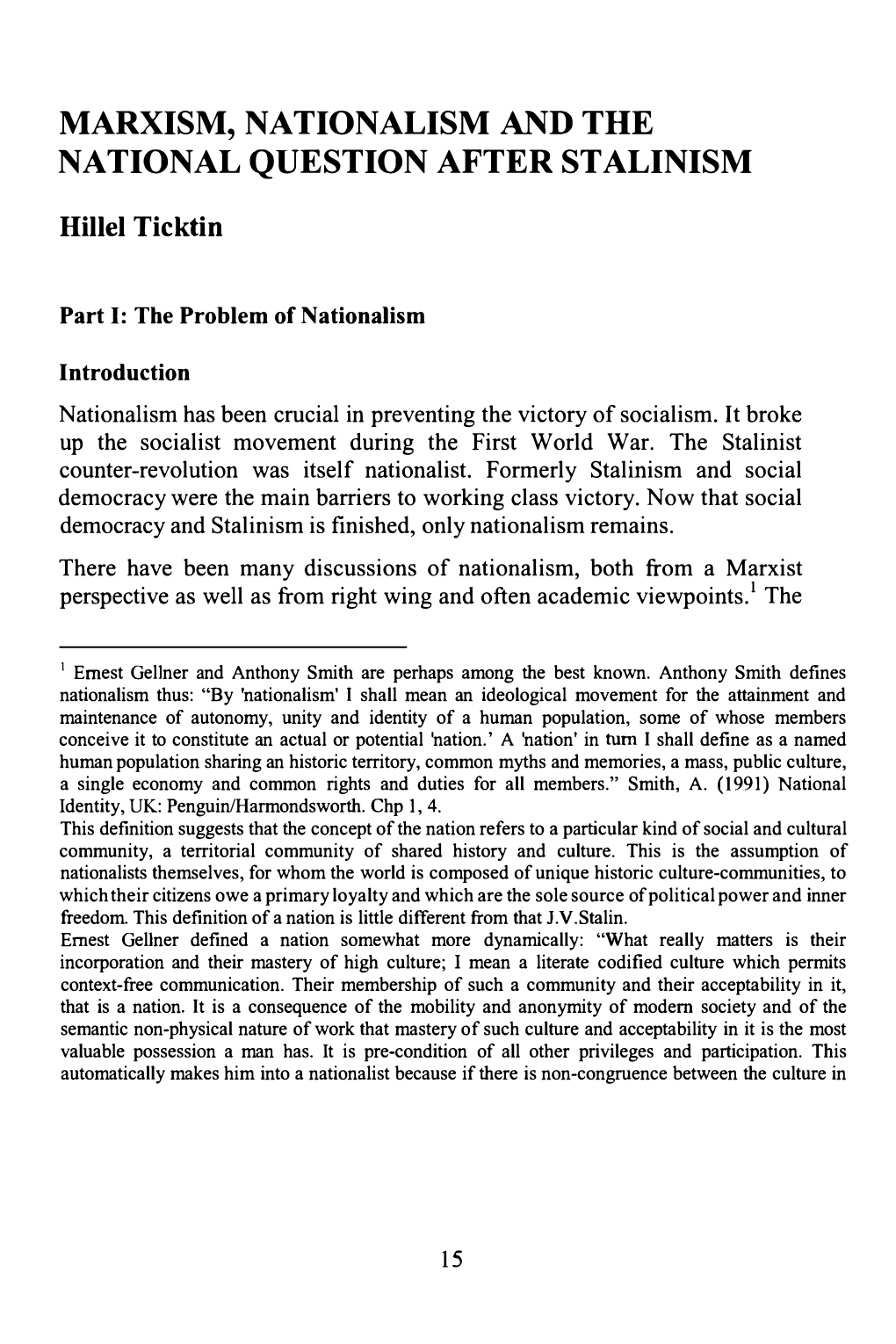 Marxism, Nationalism and the National Question After Stalinism