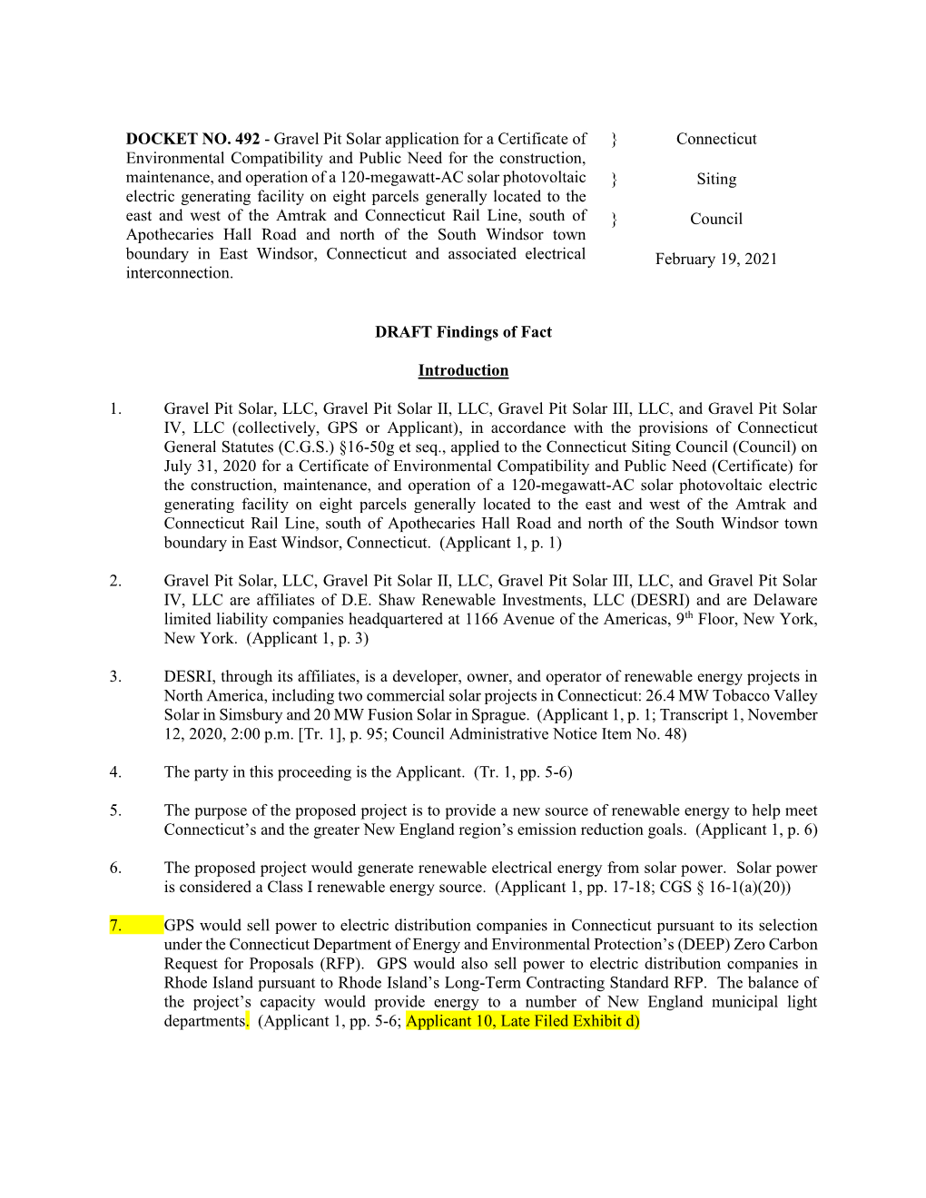 Docket No. 492 (Gravel Pit Solar/East Windsor)