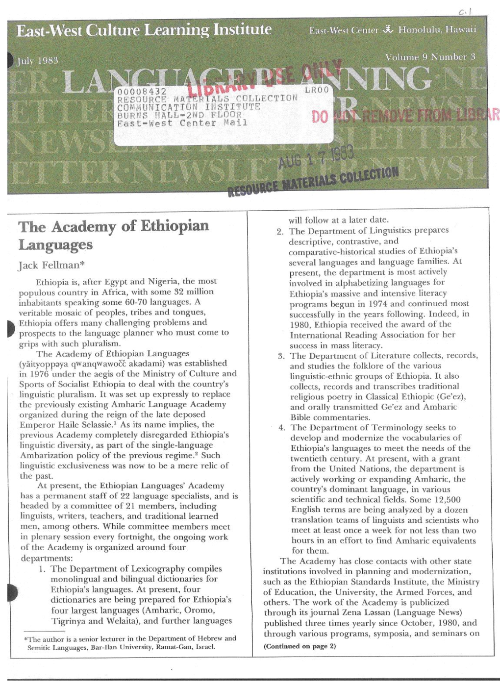 Languageplanningnewsletter 1983 V9 N3[Pdfa]