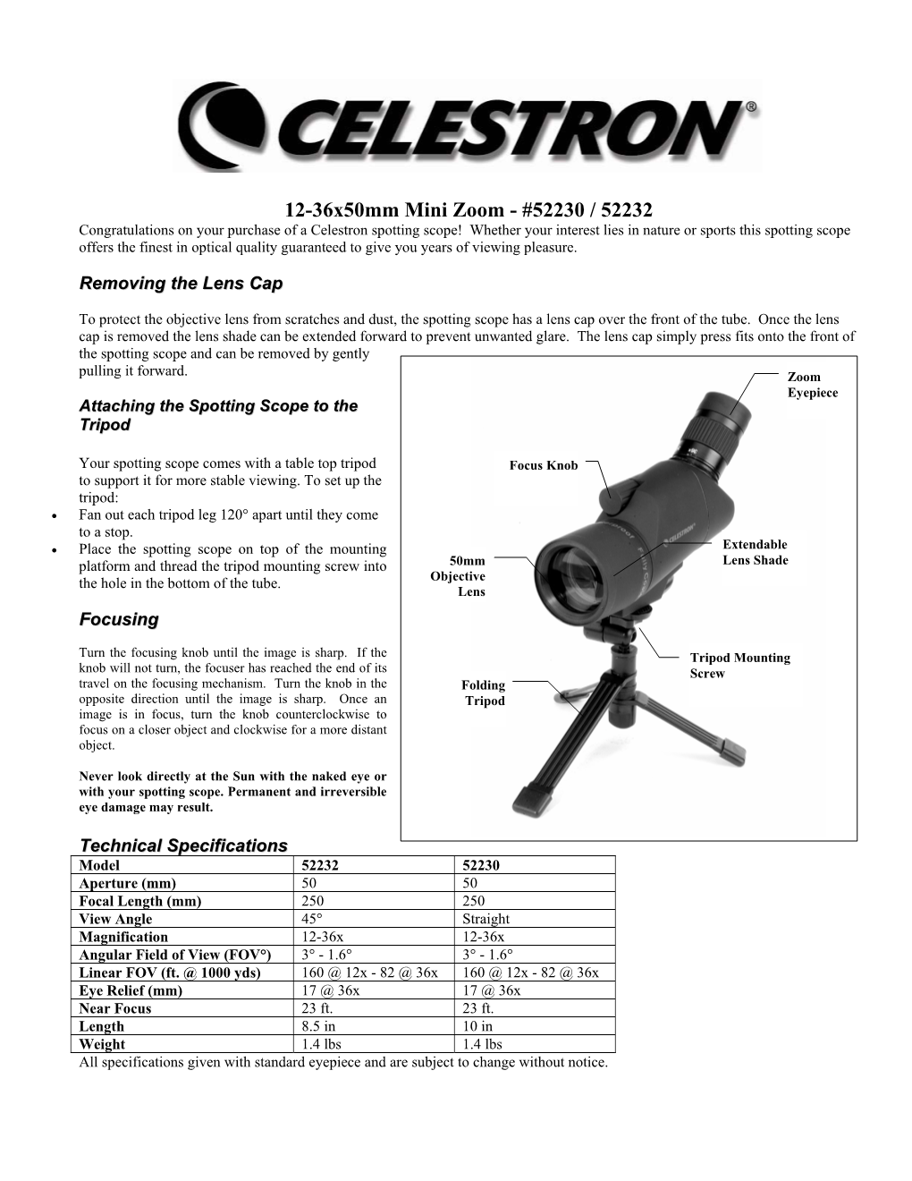 Celestron No Fault Limited Lifetime Warranty