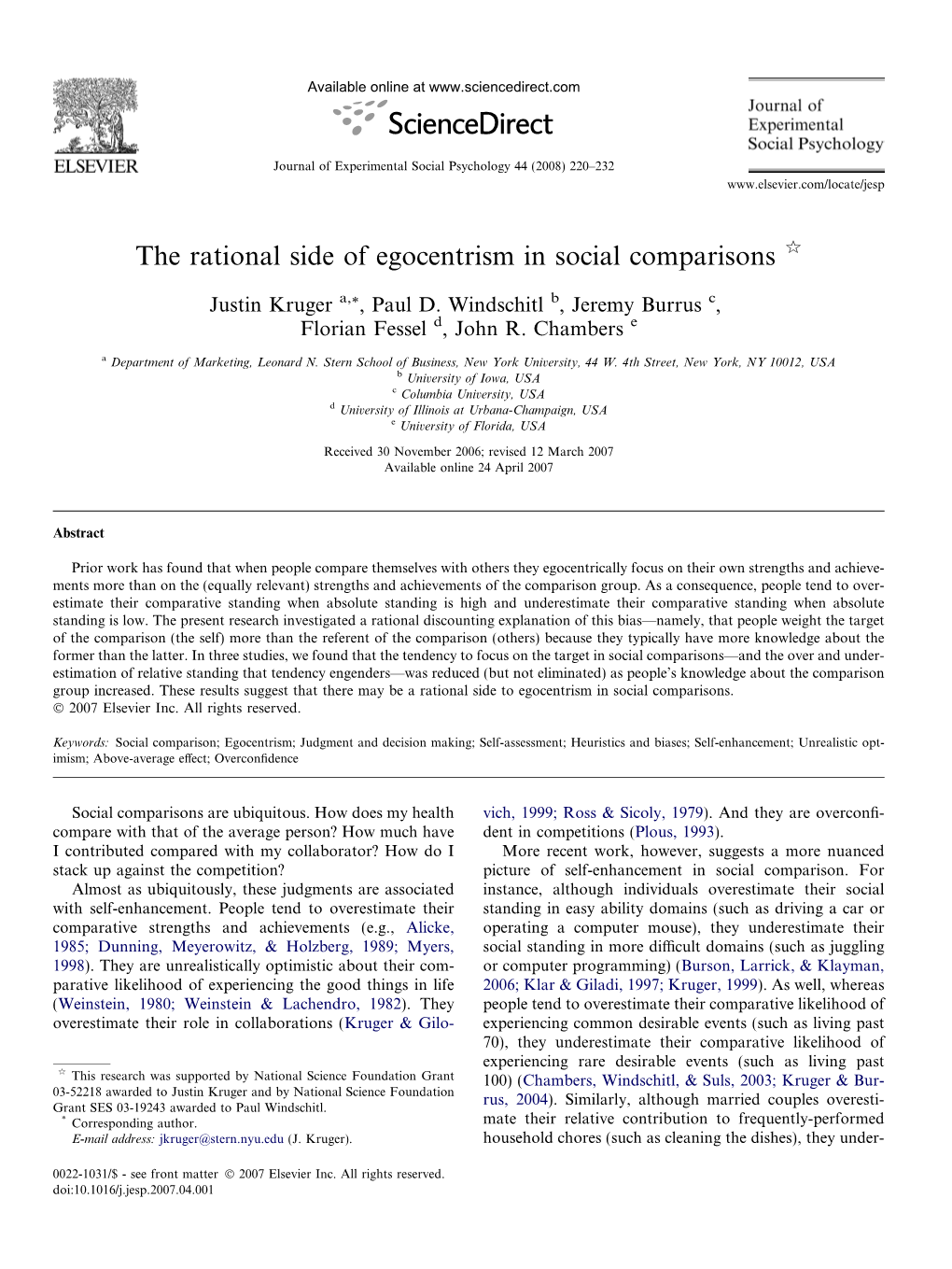 The Rational Side of Egocentrism in Social Comparisons Q