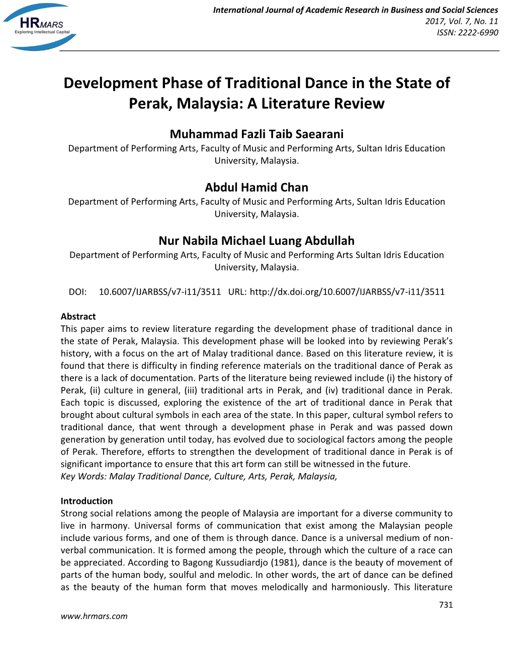 Development Phase of Traditional Dance in the State of Perak, Malaysia: a Literature Review