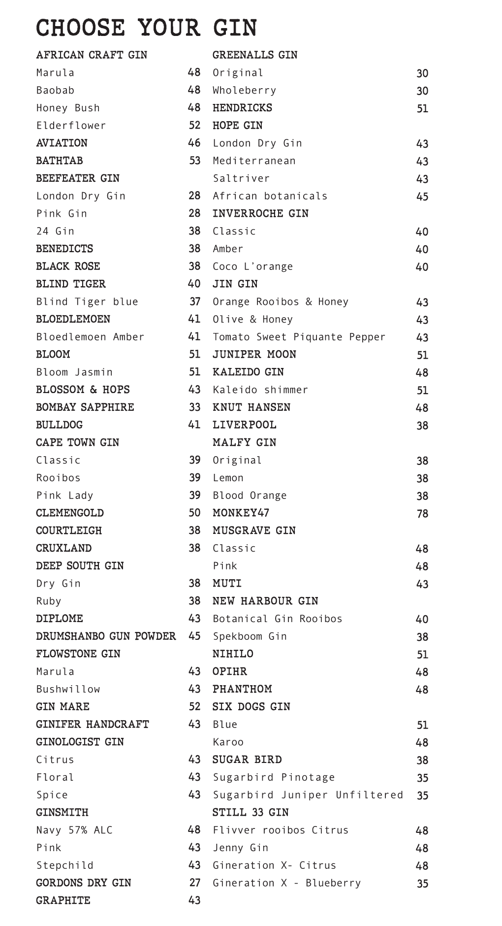 The Station on Bree Drinks Menu