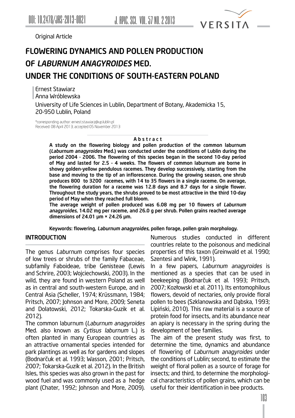 J. APIC. SCI. Vol. 57 No. 2 2013 DOI: 10.2478/Jas-2013-0021 J