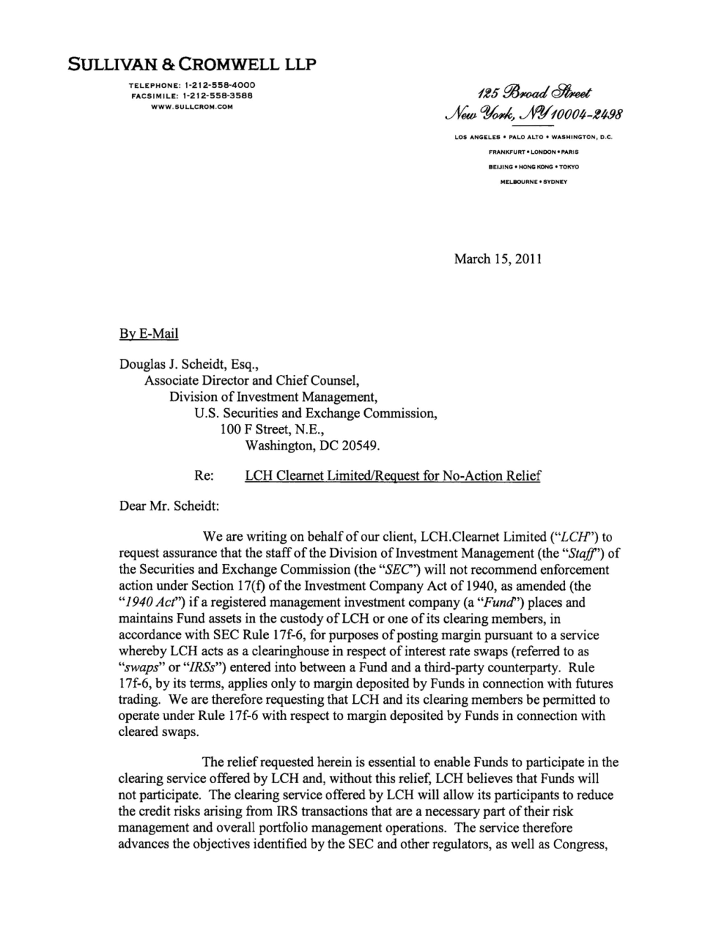 Division of Investment Management No-Action Letter: LCH.Clearnet