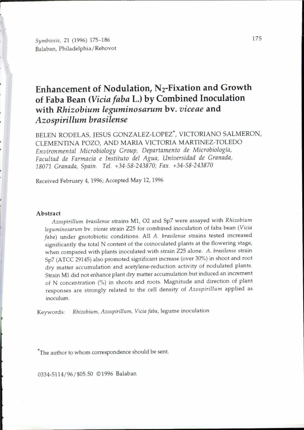 (Vicia Faba L.) by Combined Inoculation with Rhizobium Leguminosarum Bv. Viceae and Azospirillum Brasilense