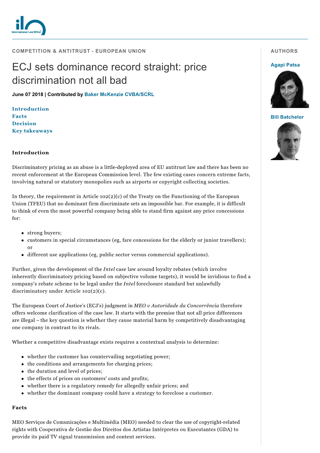ECJ Sets Dominance Record Straight: Price Discrimination Not All