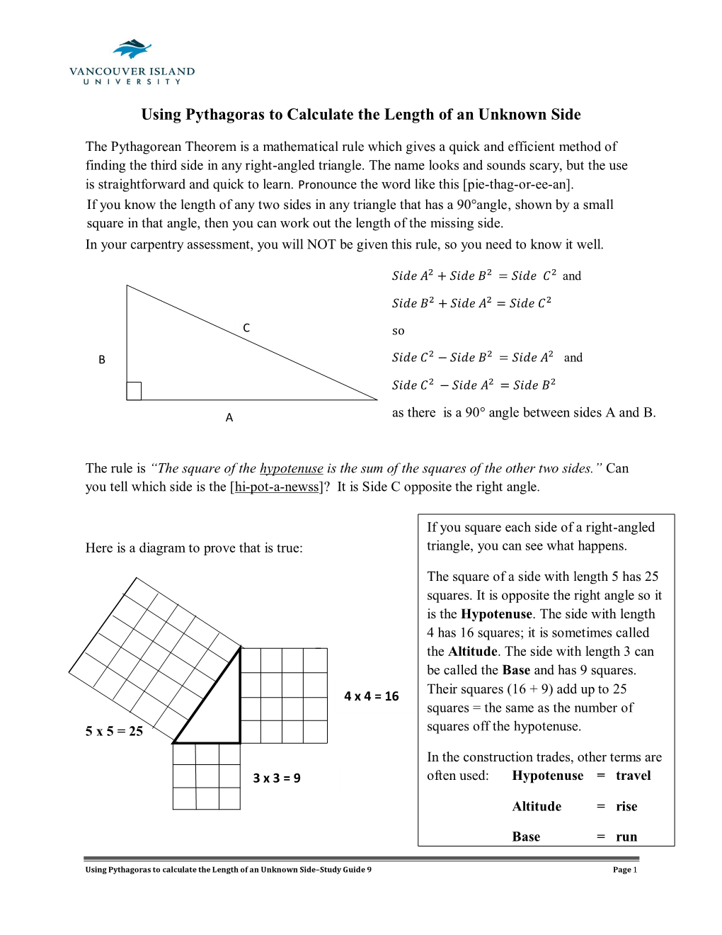 Using Pythagoras to Calculate the Length of an Unknown Side