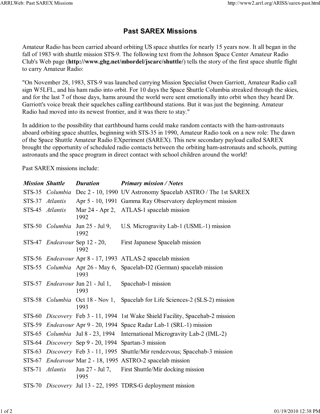 Arrlweb: Past SAREX Missions