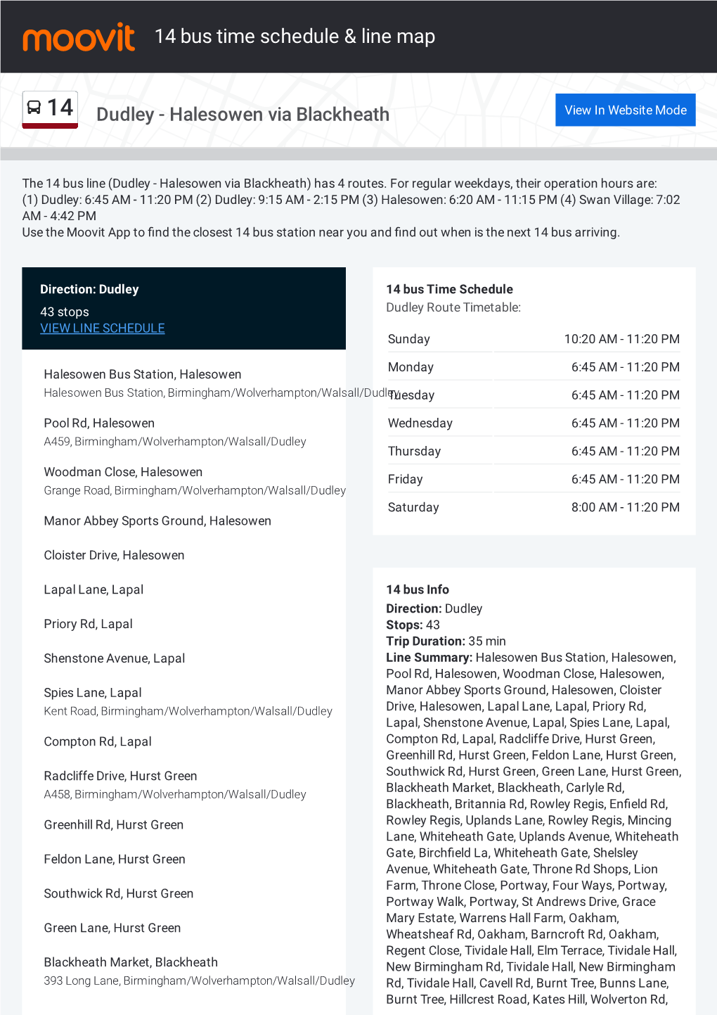 14 Bus Time Schedule & Line Route