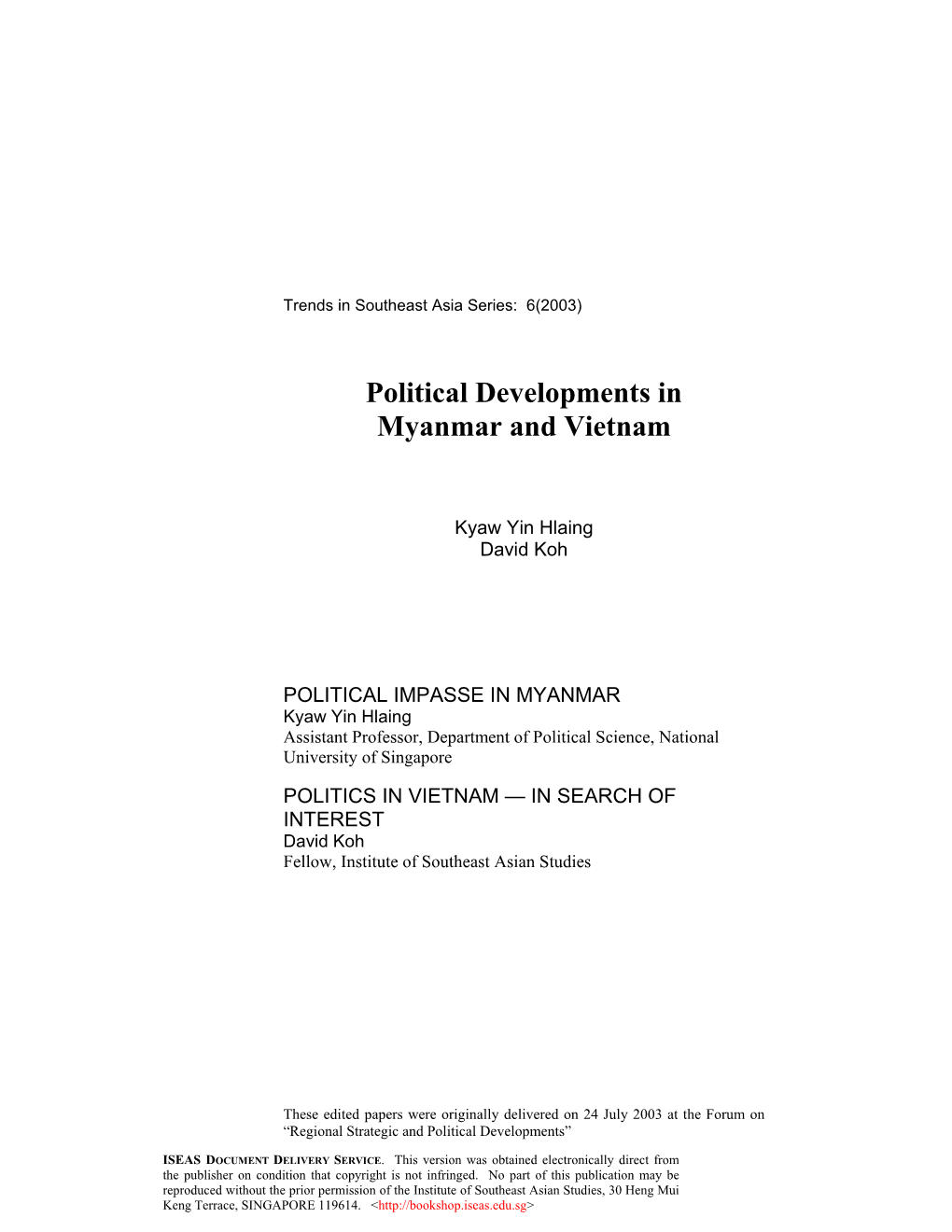 Political Developments in Myanmar and Vietnam