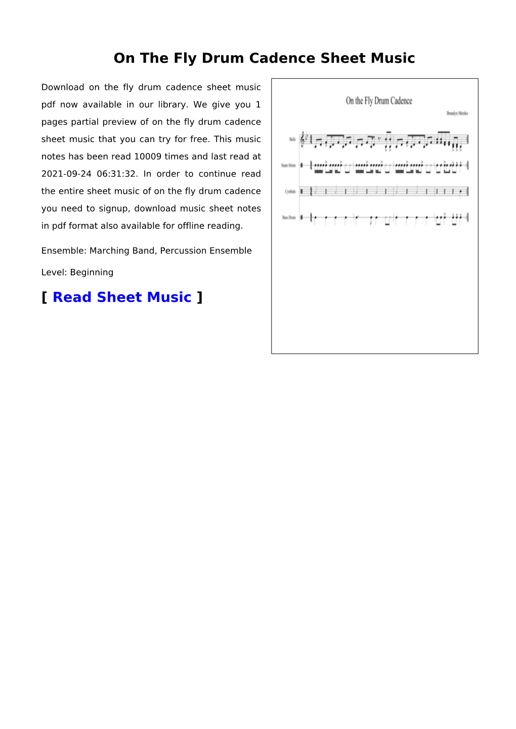 On the Fly Drum Cadence Sheet Music