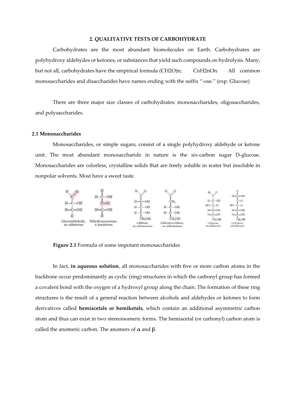 2. QUALITATIVE TESTS of CARBOHYDRATE Carbohydrates