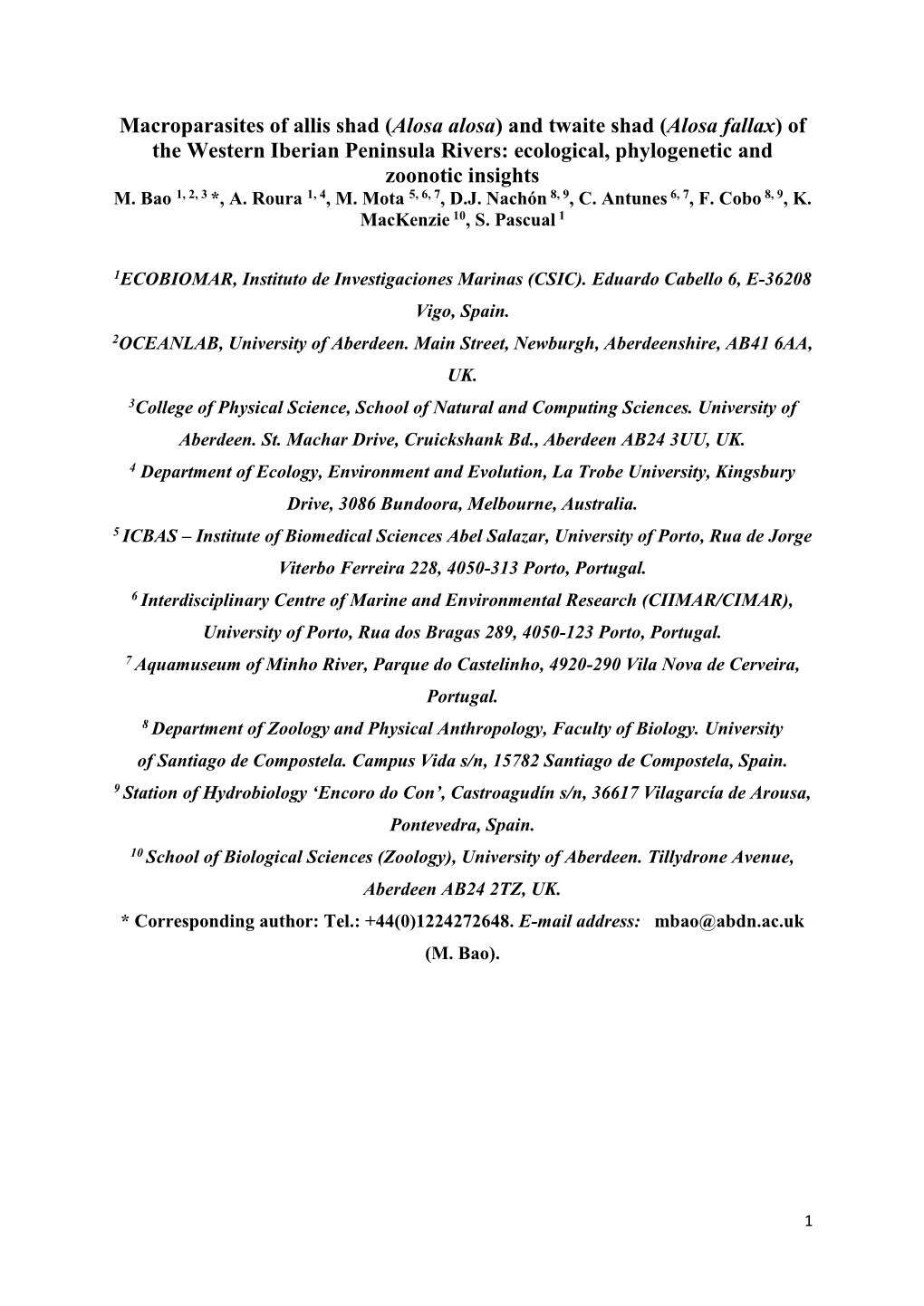 And Twaite Shad (Alosa Fallax) of the Western Iberian Peninsula Rivers: Ecological, Phylogenetic and Zoonotic Insights M