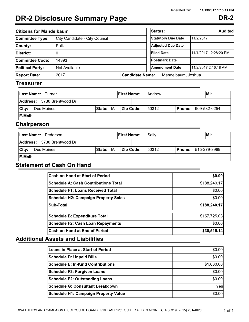 DR-2 Disclosure Summary Page DR-2